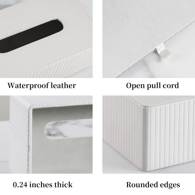 MEIBOOCH PU Leather Tissue Box Cover Rectangle Tissue Box Holder for 120-160 Count Box of Tissues (Ivory) - Image 5